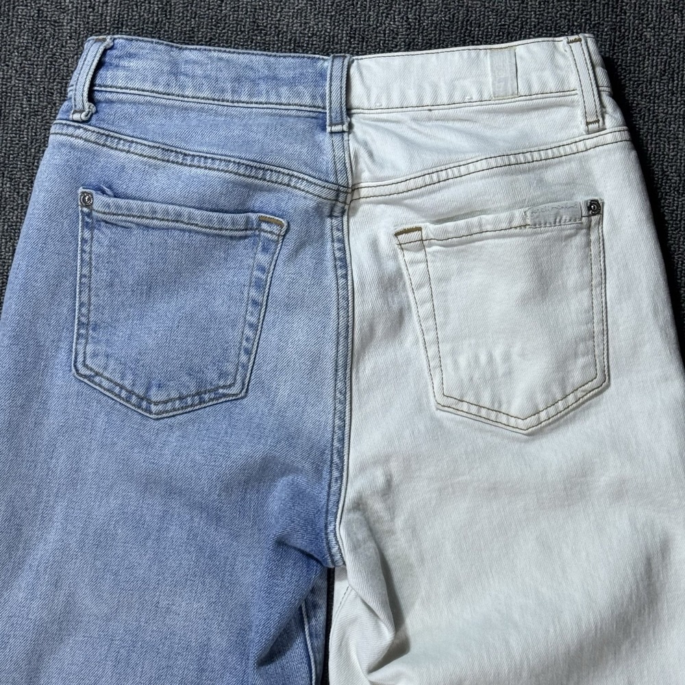 7 FOR ALL MANKIND Cropped Alexa Two Tone Jeans Women's Size 25 Wide Leg Raw Hem - Picture 10 of 11